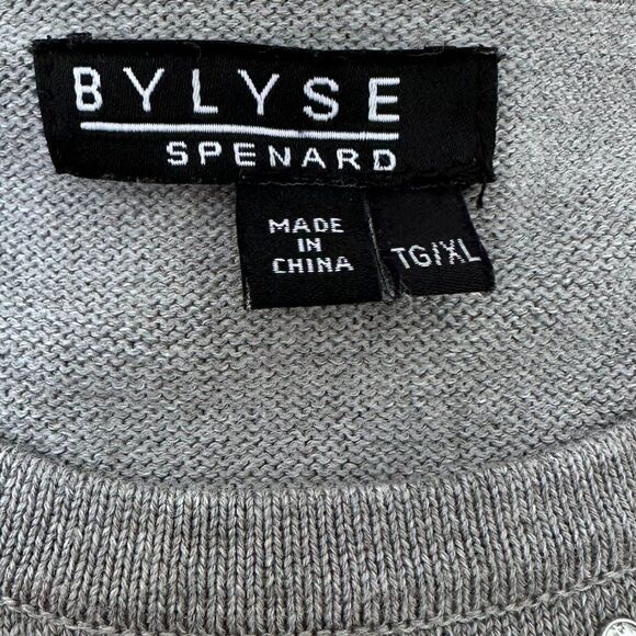 Sweater, Bylyse Spenard, sz XL, cotton blend, rhinestones, dove grey, crew neck - Picture 2 of 15